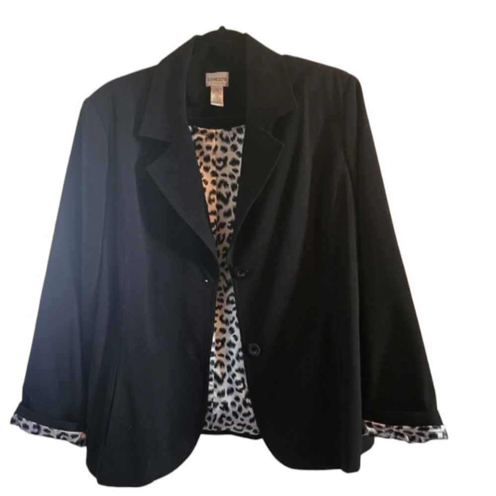 Chico's Black Blazer with Animal Print Lining
